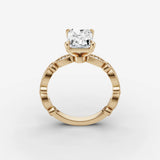 Heritage radiant diamond setting in gold, side view