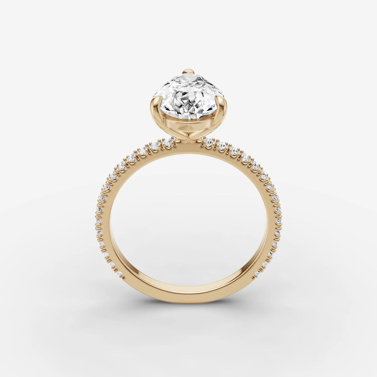 Etoile pear diamond setting in gold, side view