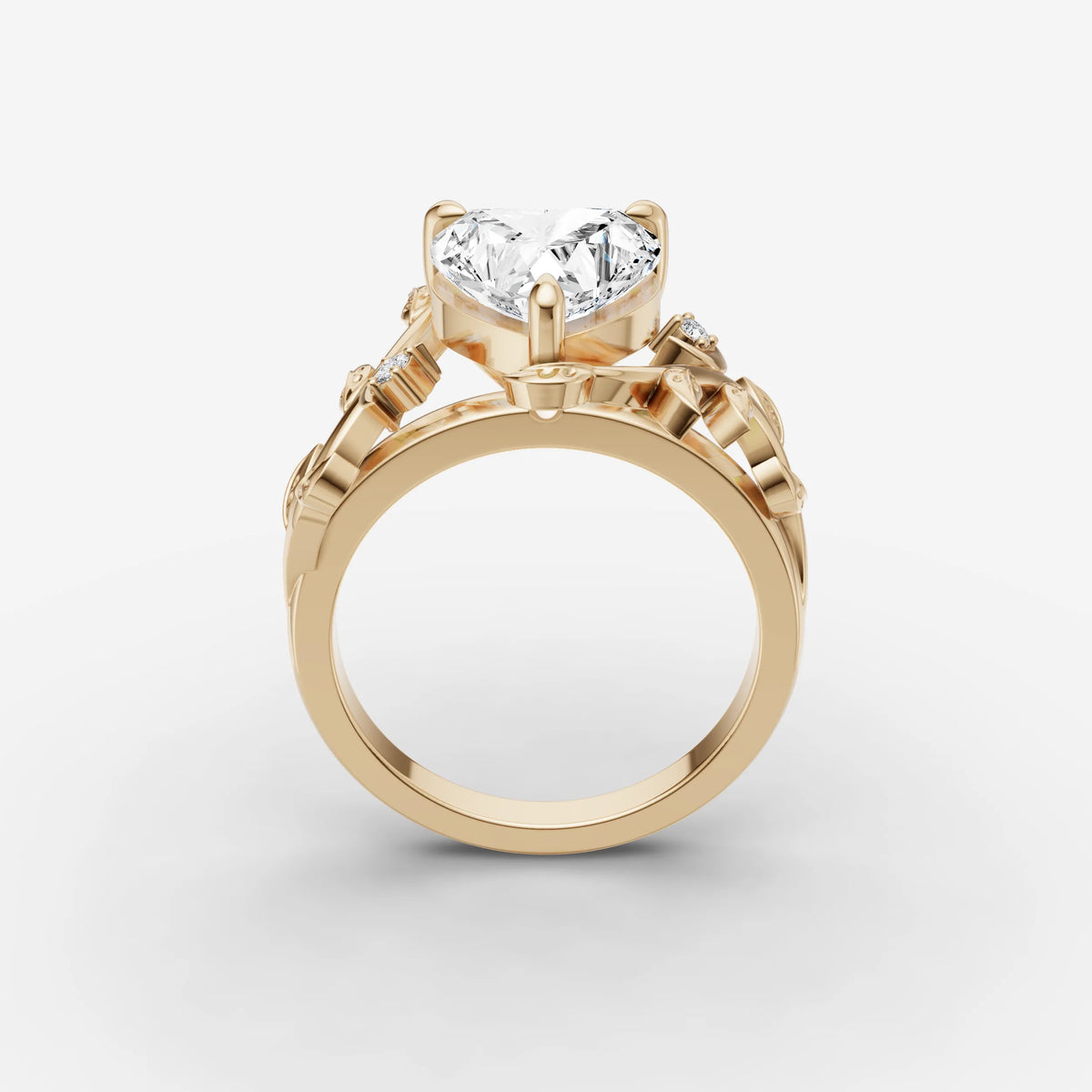 Fleur heart diamond setting in gold, side view