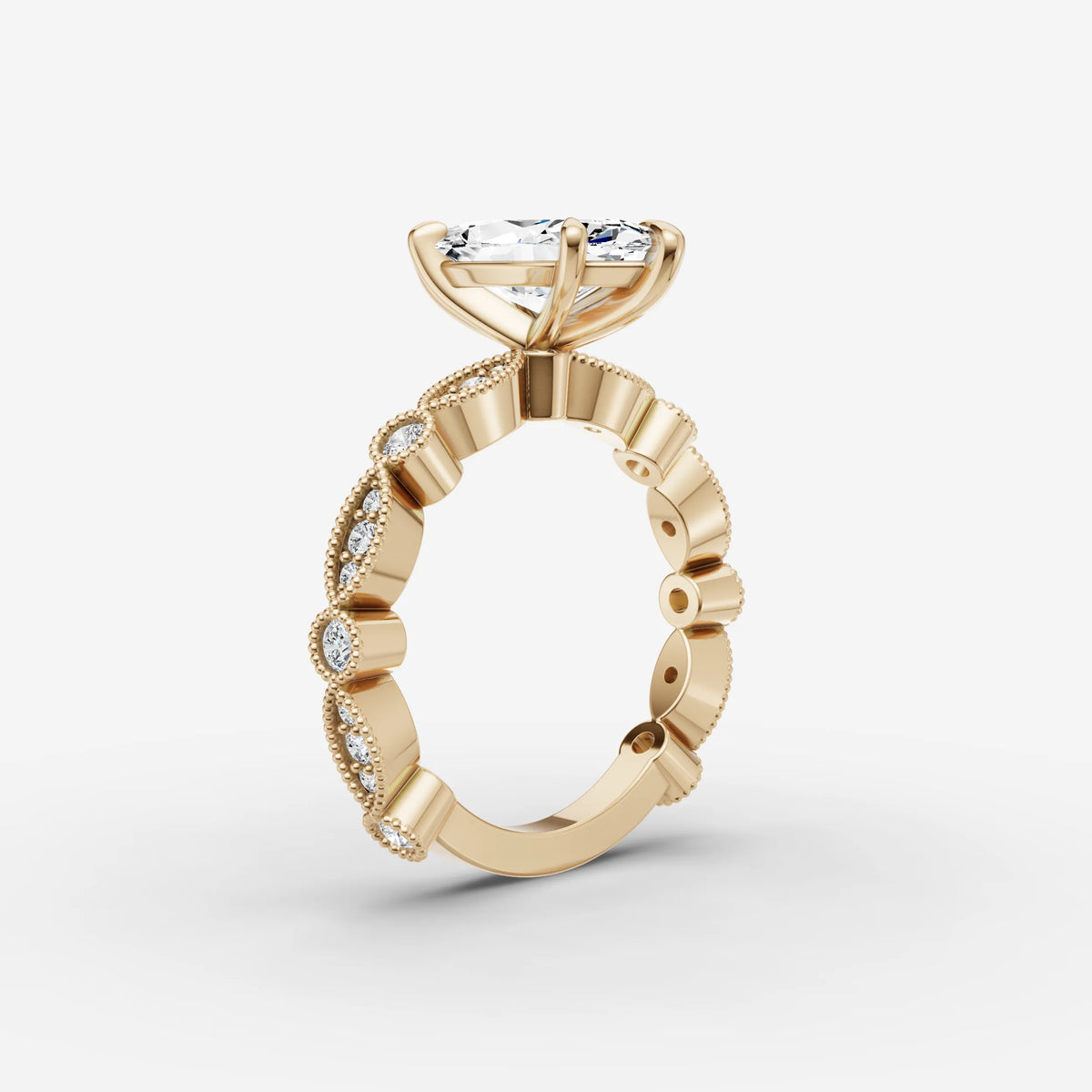 Heritage marquise diamond setting in gold, detail view