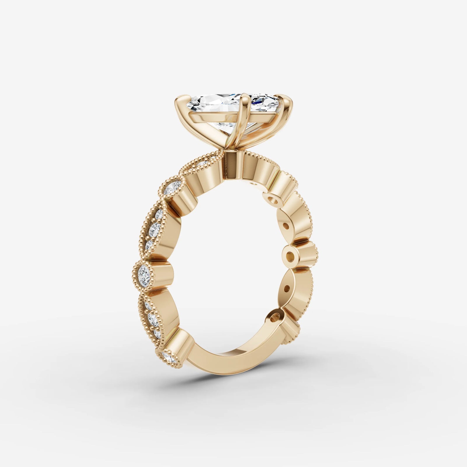 Heritage marquise diamond setting in gold, detail view