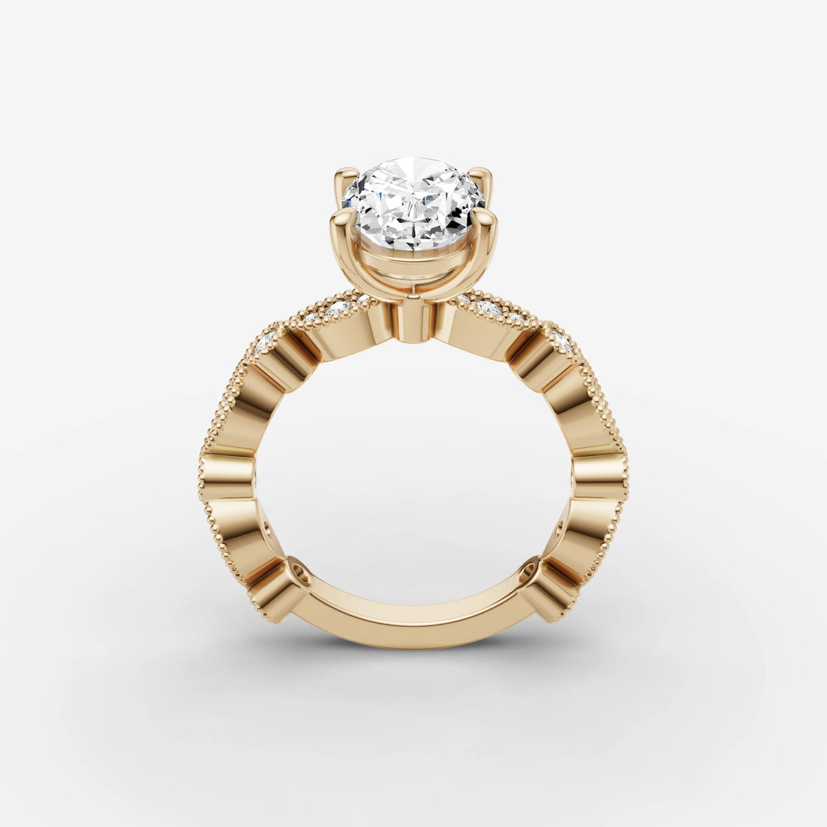 Heritage oval diamond setting in gold, side view