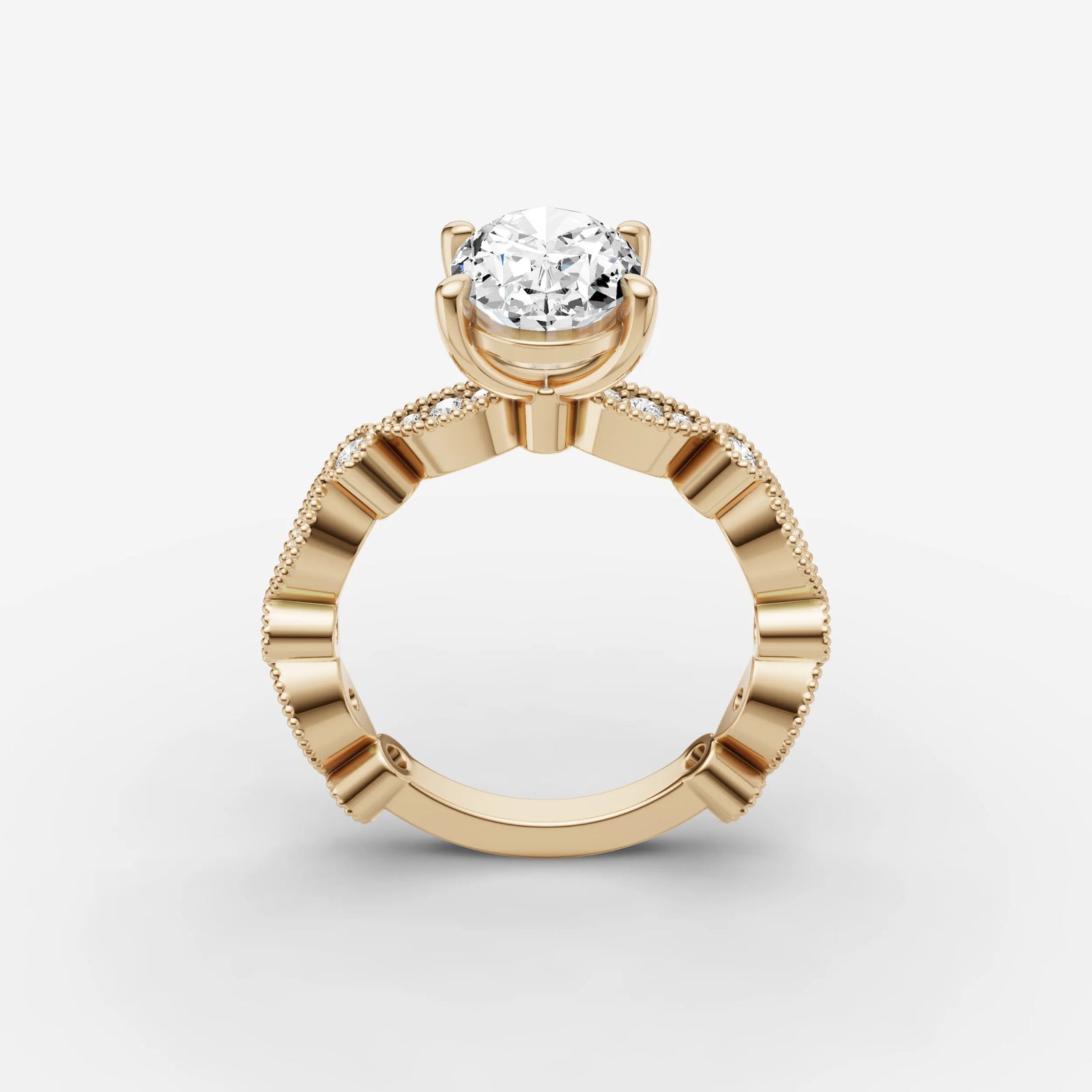 Heritage oval diamond setting in gold, side view