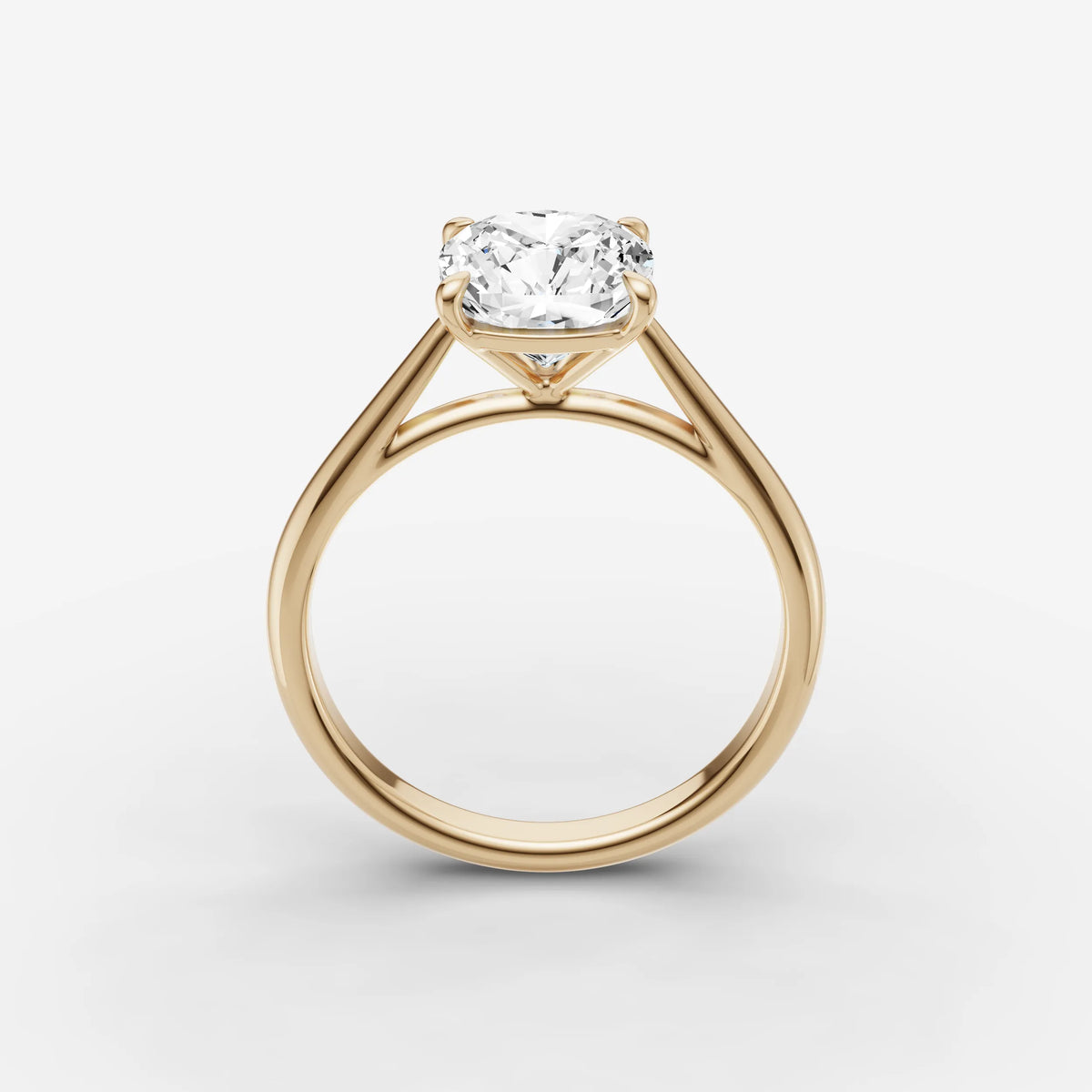 Cathedrale cushion diamond setting in gold, side view