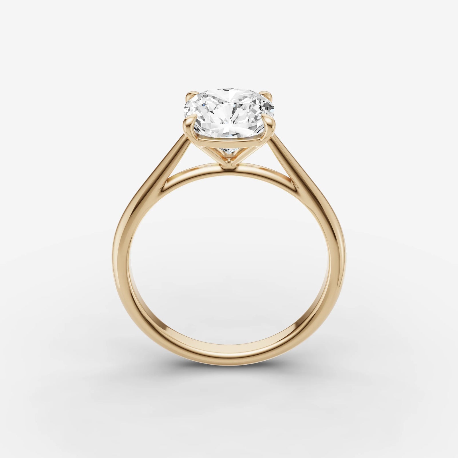 Cathedrale cushion diamond setting in gold, side view
