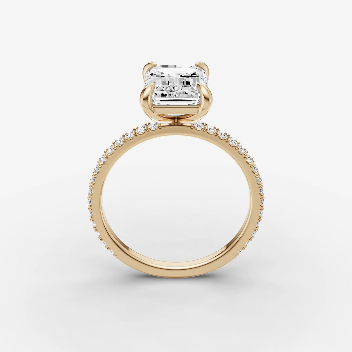 Etoile emerald diamond setting in gold, side view