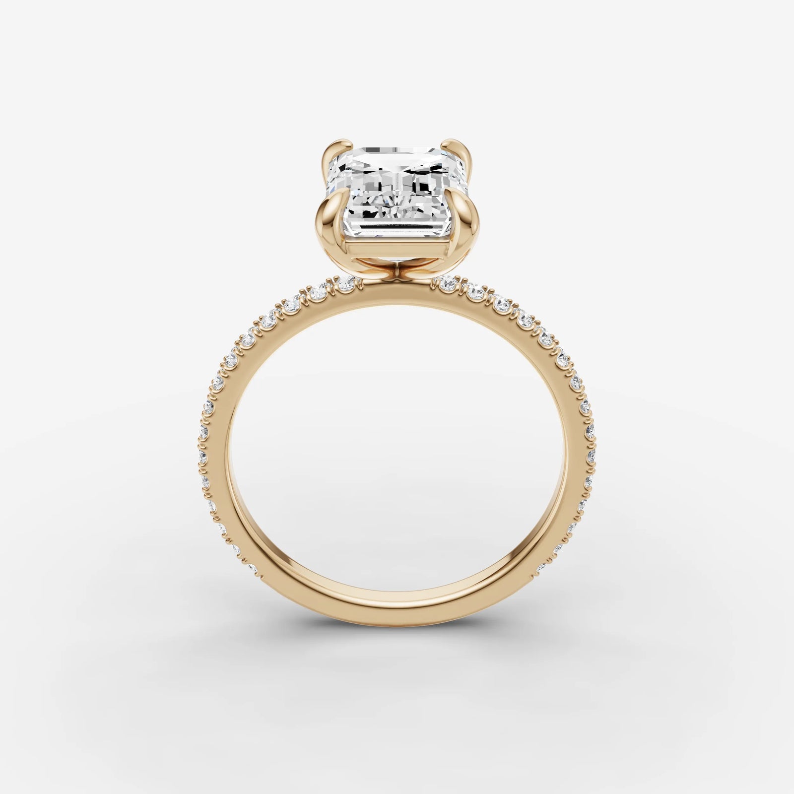 Etoile emerald diamond setting in gold, side view
