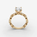 Heritage elongated cushion diamond setting in gold, side view
