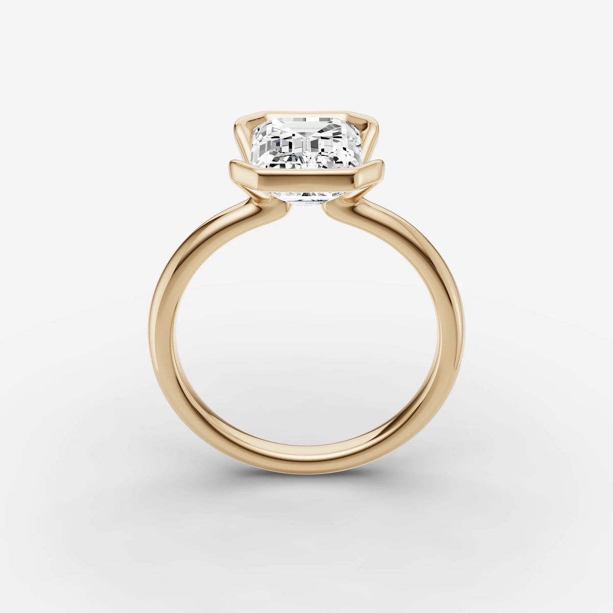 Demi emerald diamond setting in gold, side view