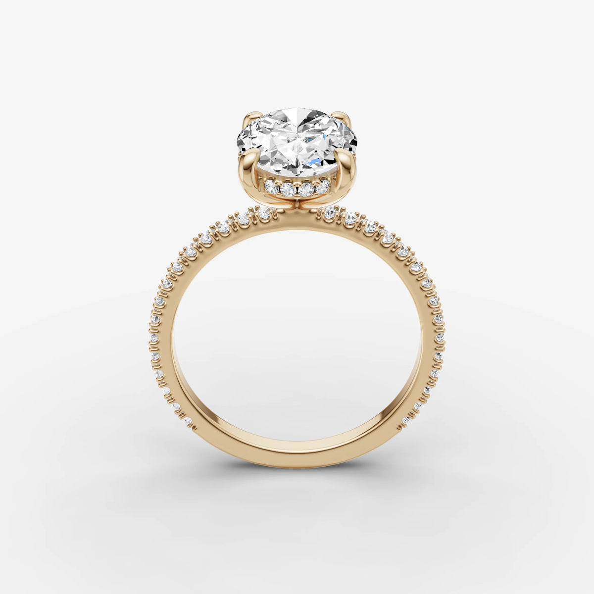 Mystere Etoile oval diamond setting in gold, side view