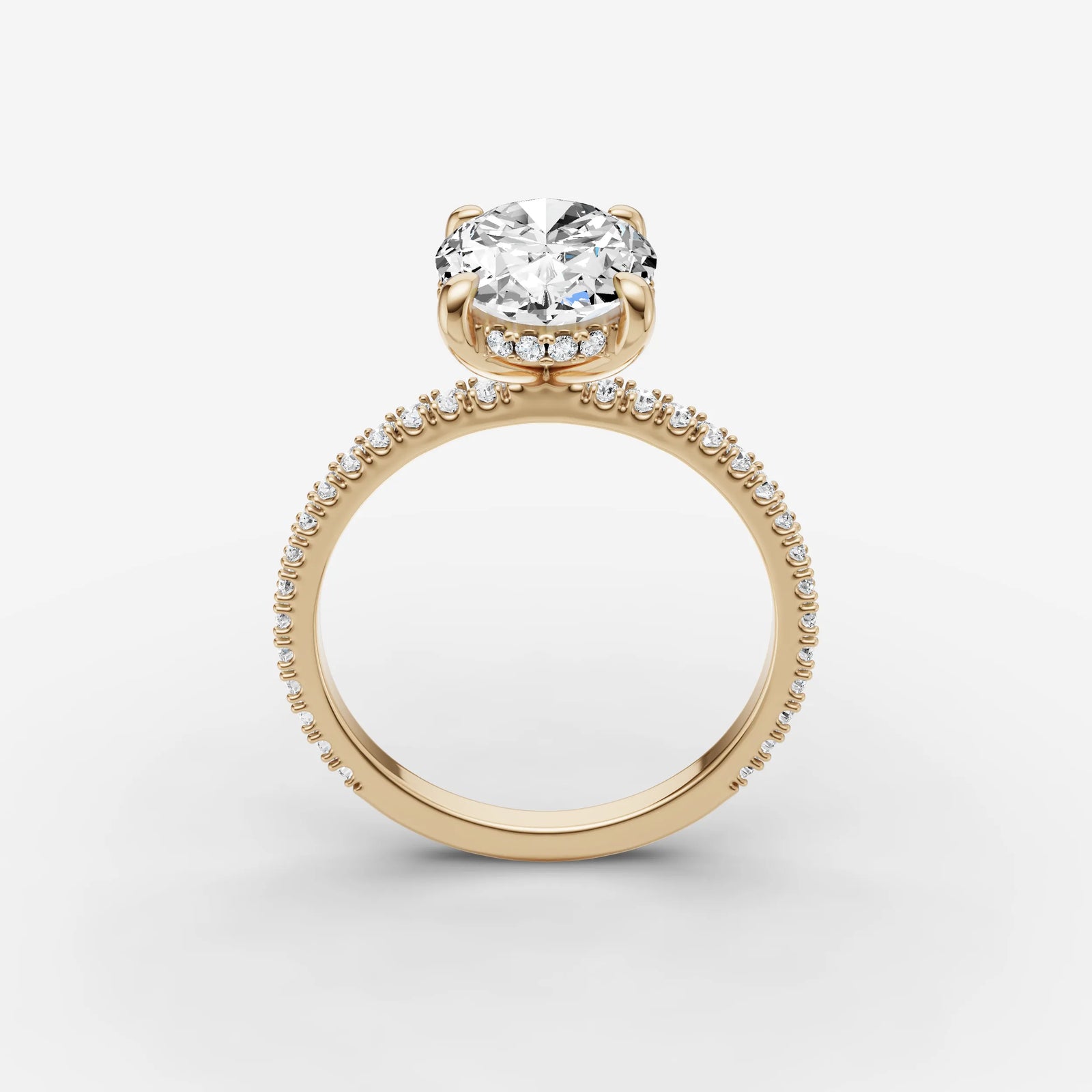 Mystere Etoile oval diamond setting in gold, side view