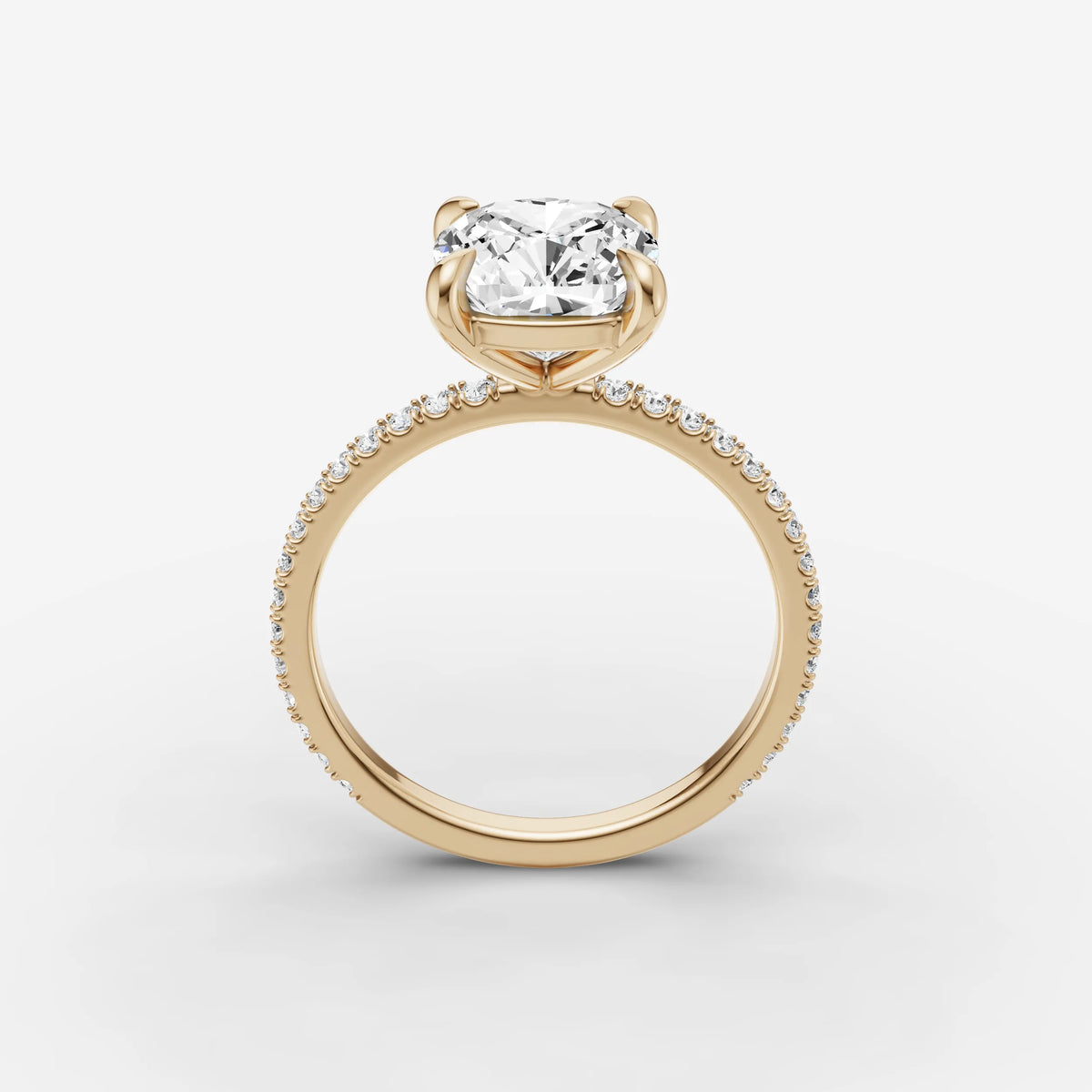 Etoile cushion diamond setting in gold, side view