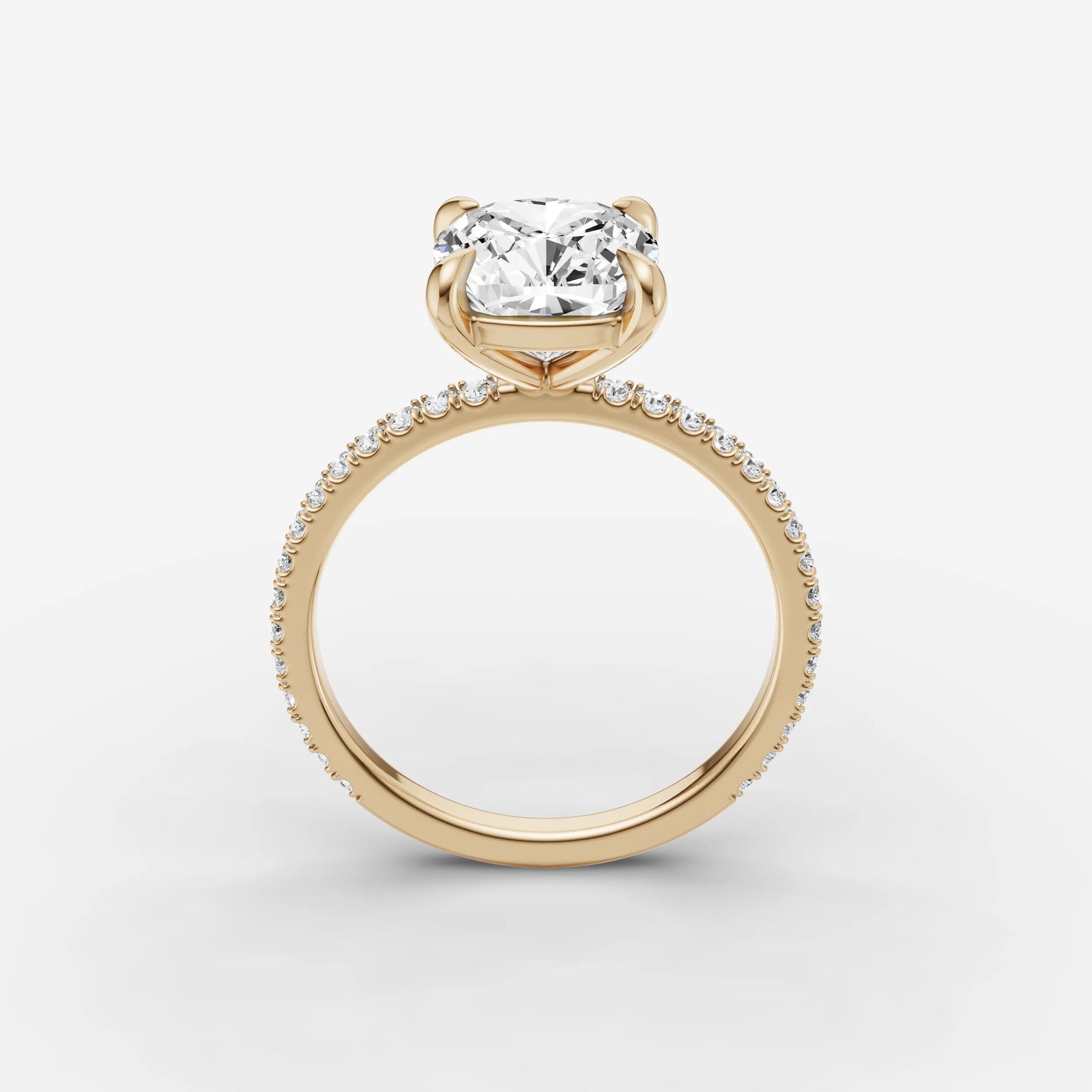 Etoile cushion diamond setting in gold, side view