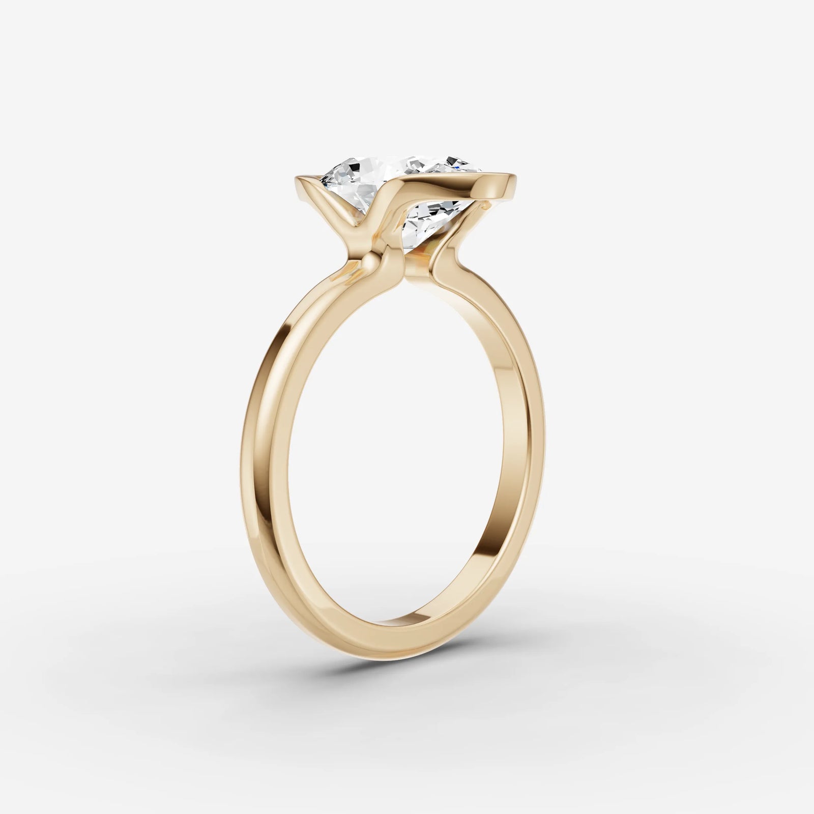 Demi oval diamond setting in gold, detail view
