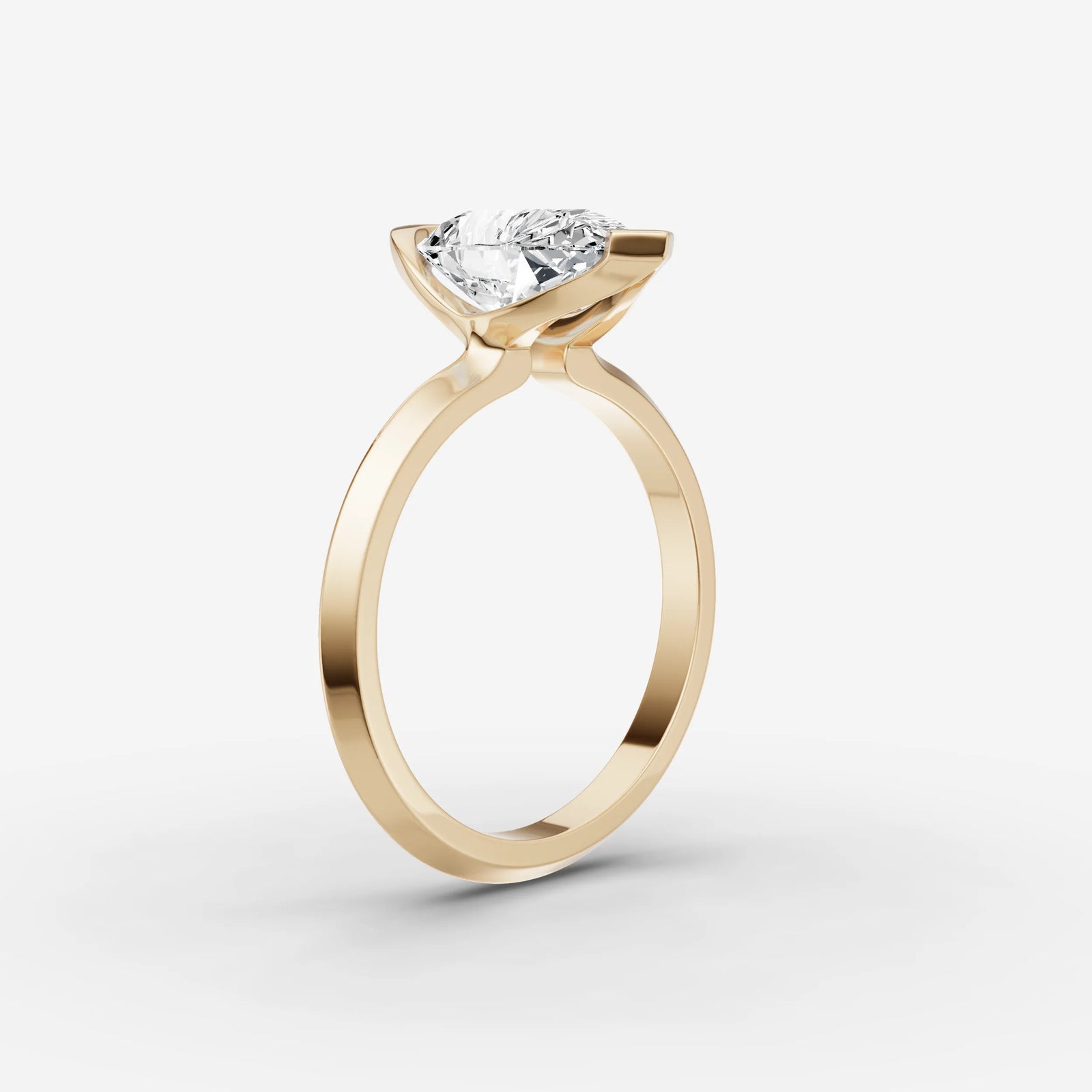 Demi pear diamond setting in gold, detail view