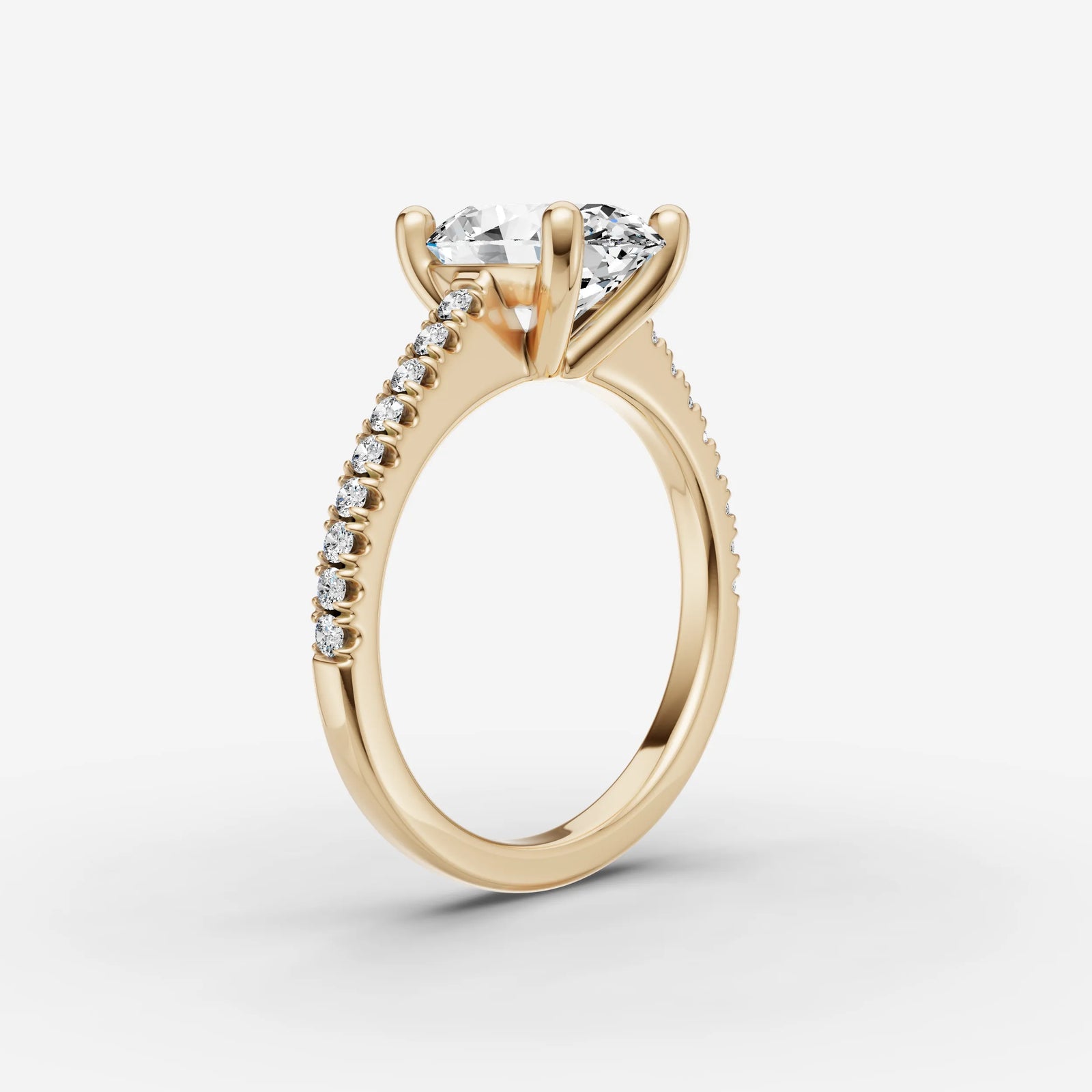 Cathedrale oval diamond setting in gold, detail view