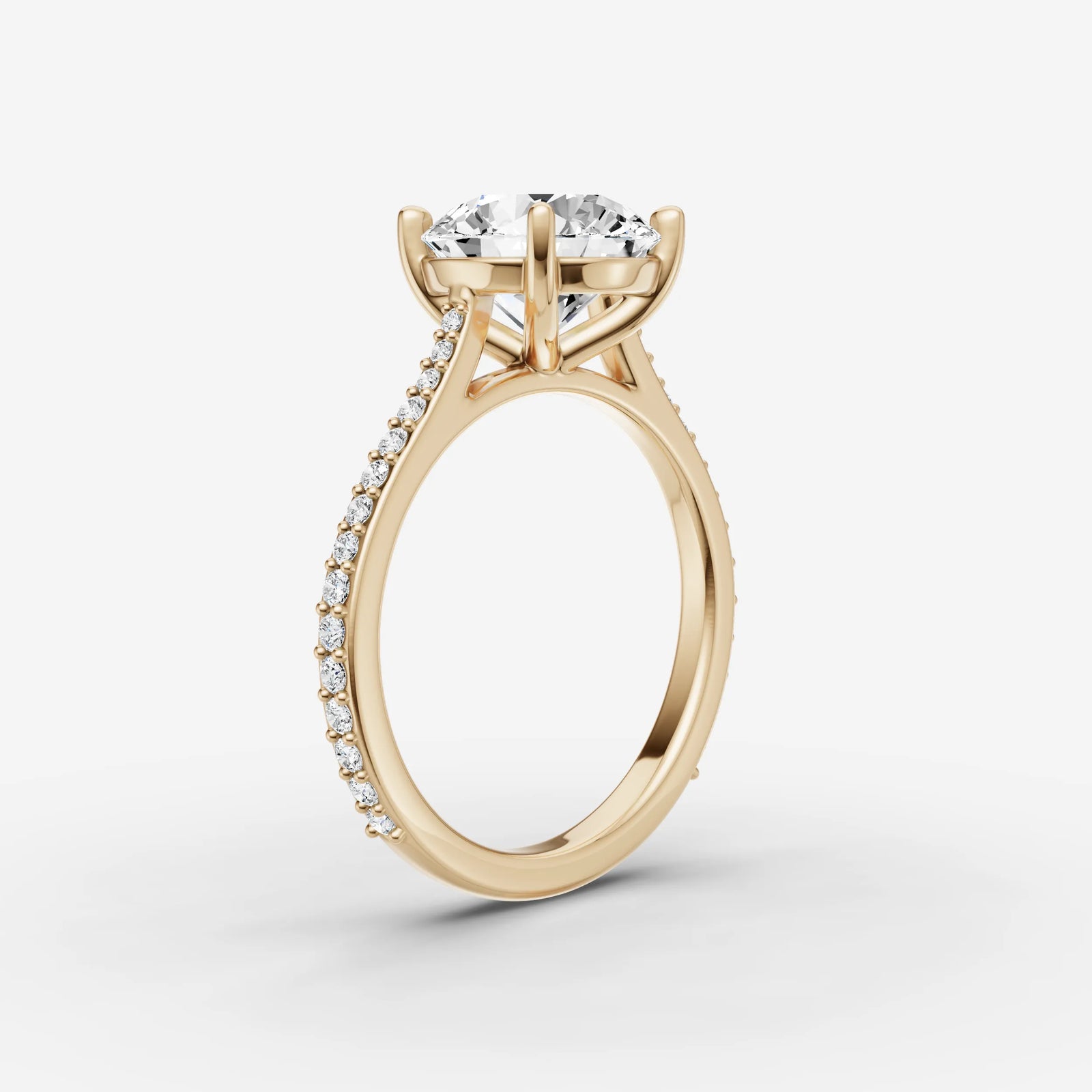 Cathedrale round diamond setting in gold, detail view