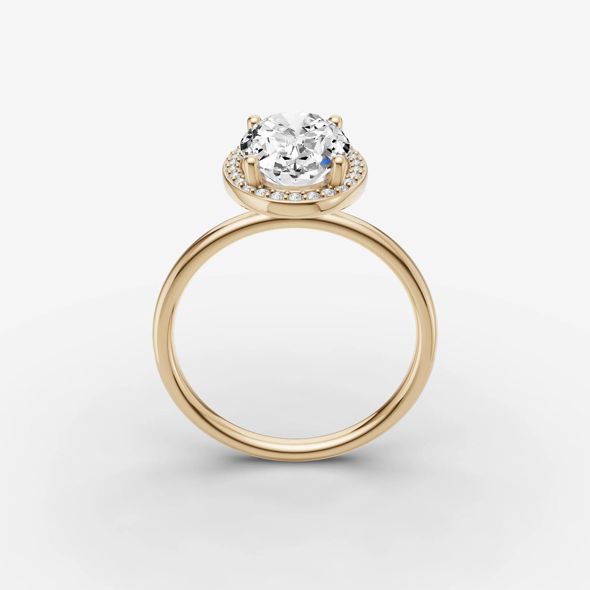 Aurore oval diamond setting in gold, side view