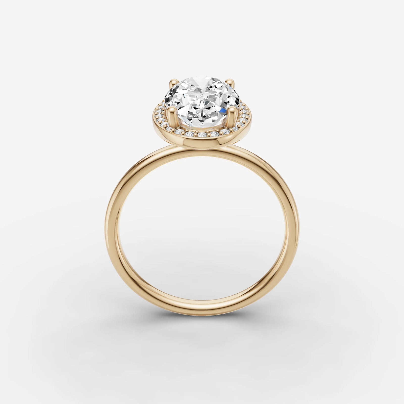 Aurore oval diamond setting in gold, side view