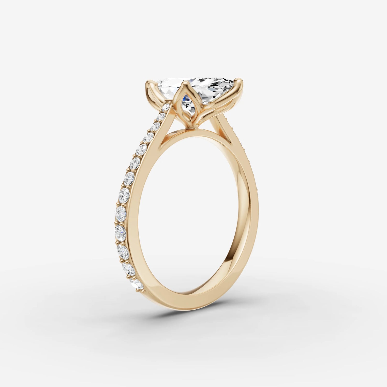 Cathedrale marquise diamond setting in gold, detail view