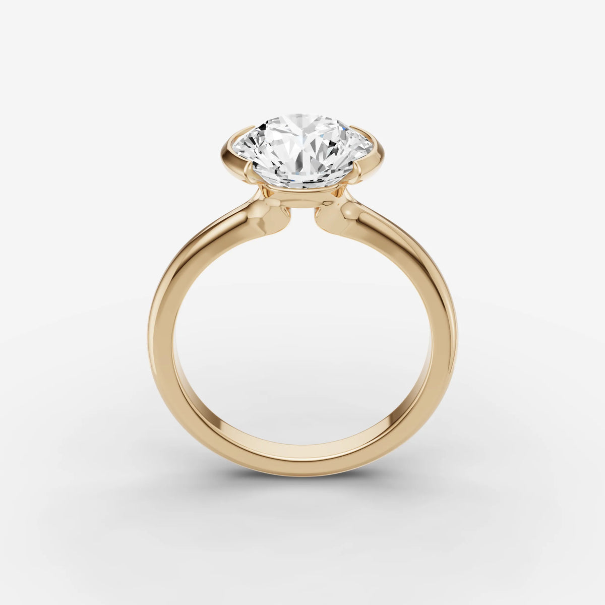 Demi round diamond setting in gold, side view
