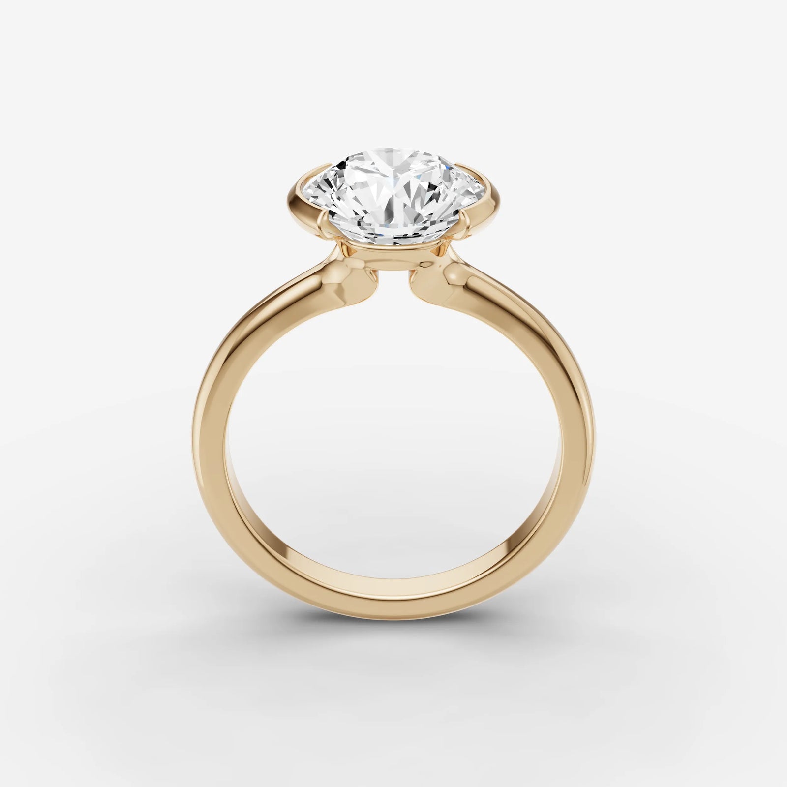 Demi round diamond setting in gold, side view