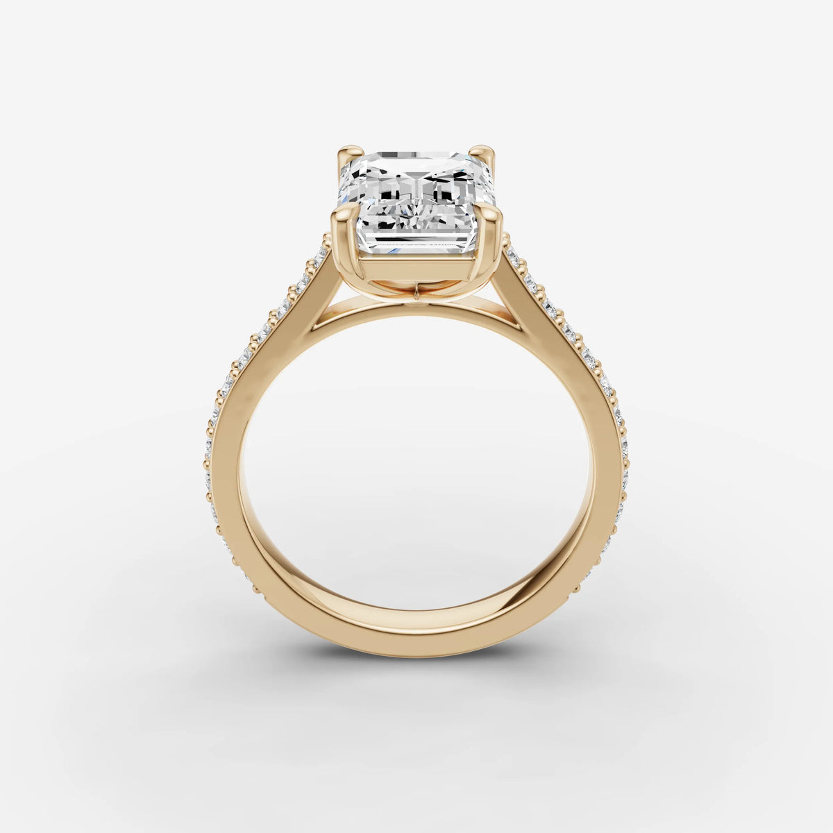 Cathedrale emerald diamond setting in gold, side view