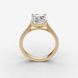 Cathedrale emerald diamond setting in gold, side view