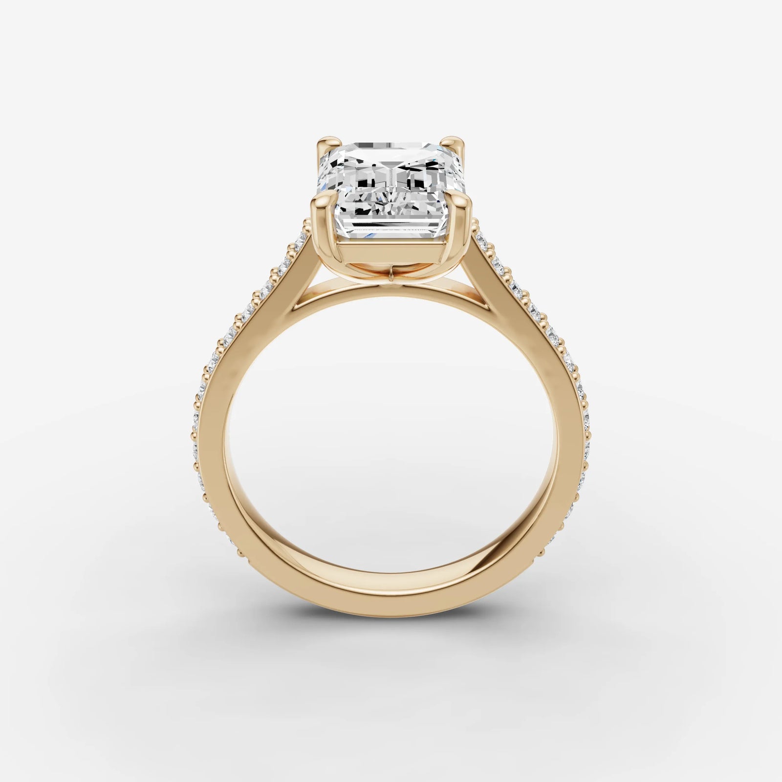 Cathedrale emerald diamond setting in gold, side view