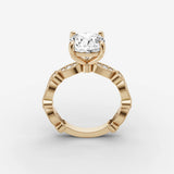 Heritage cushion diamond setting in gold, side view