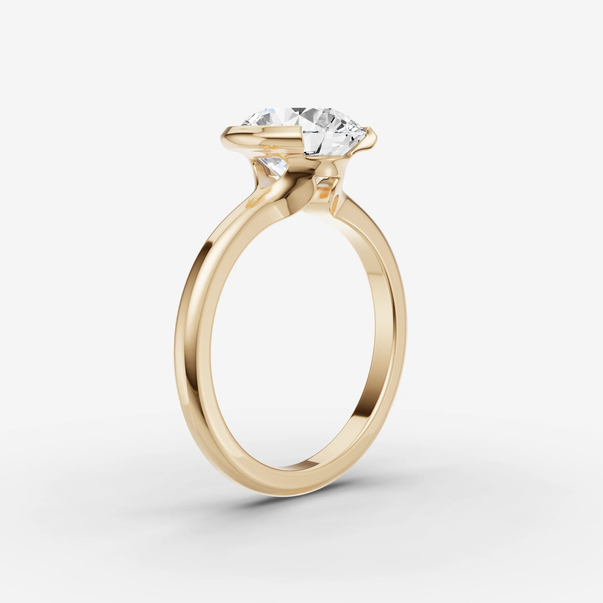 Demi round diamond setting in gold, detail view