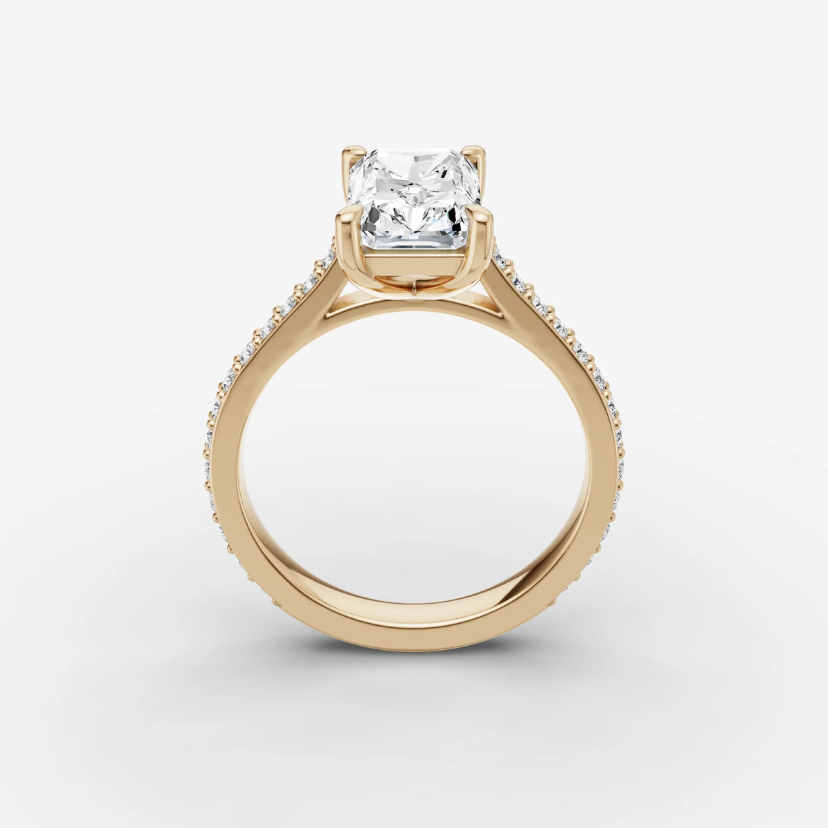 Cathedrale radiant diamond setting in gold, side view