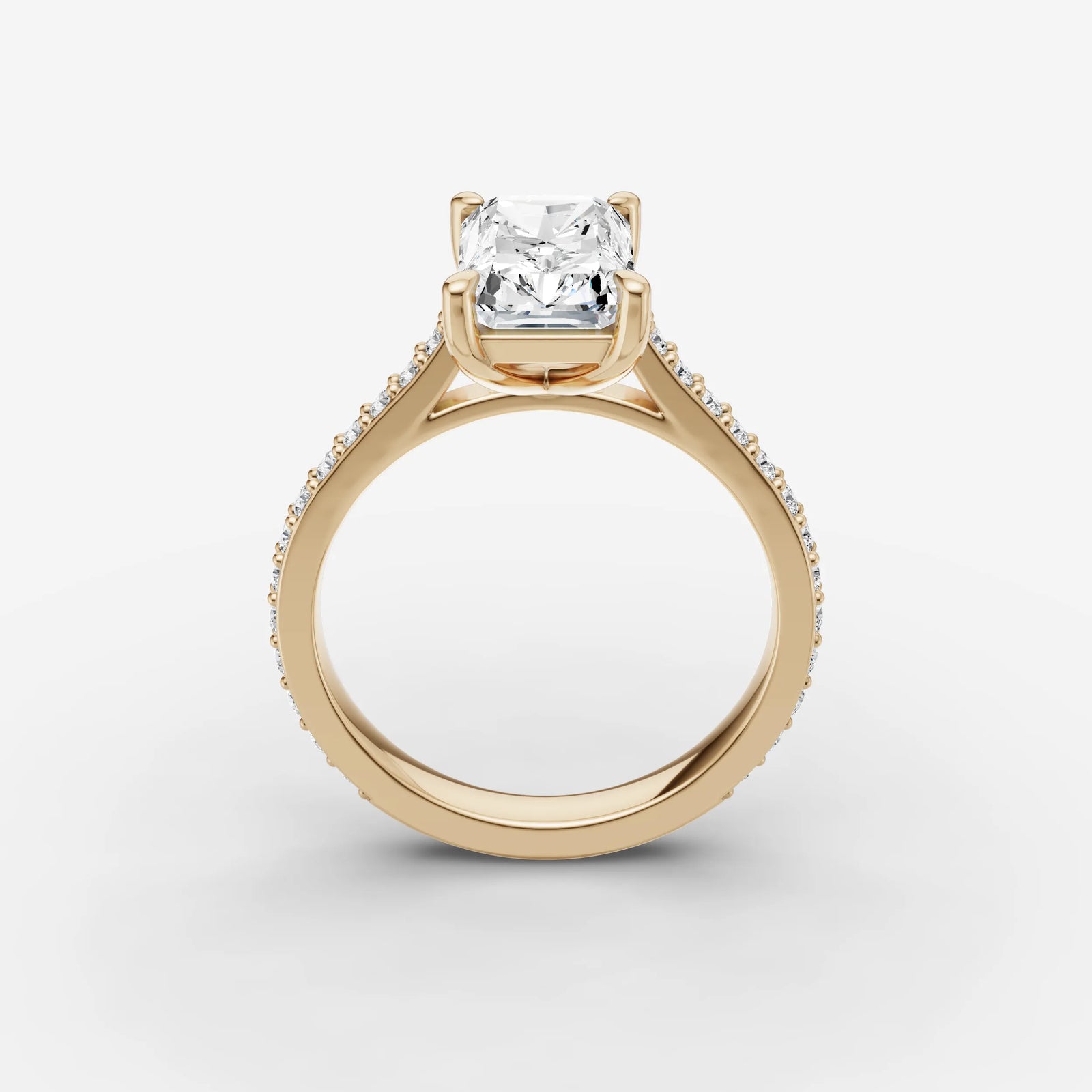 Cathedrale radiant diamond setting in gold, side view