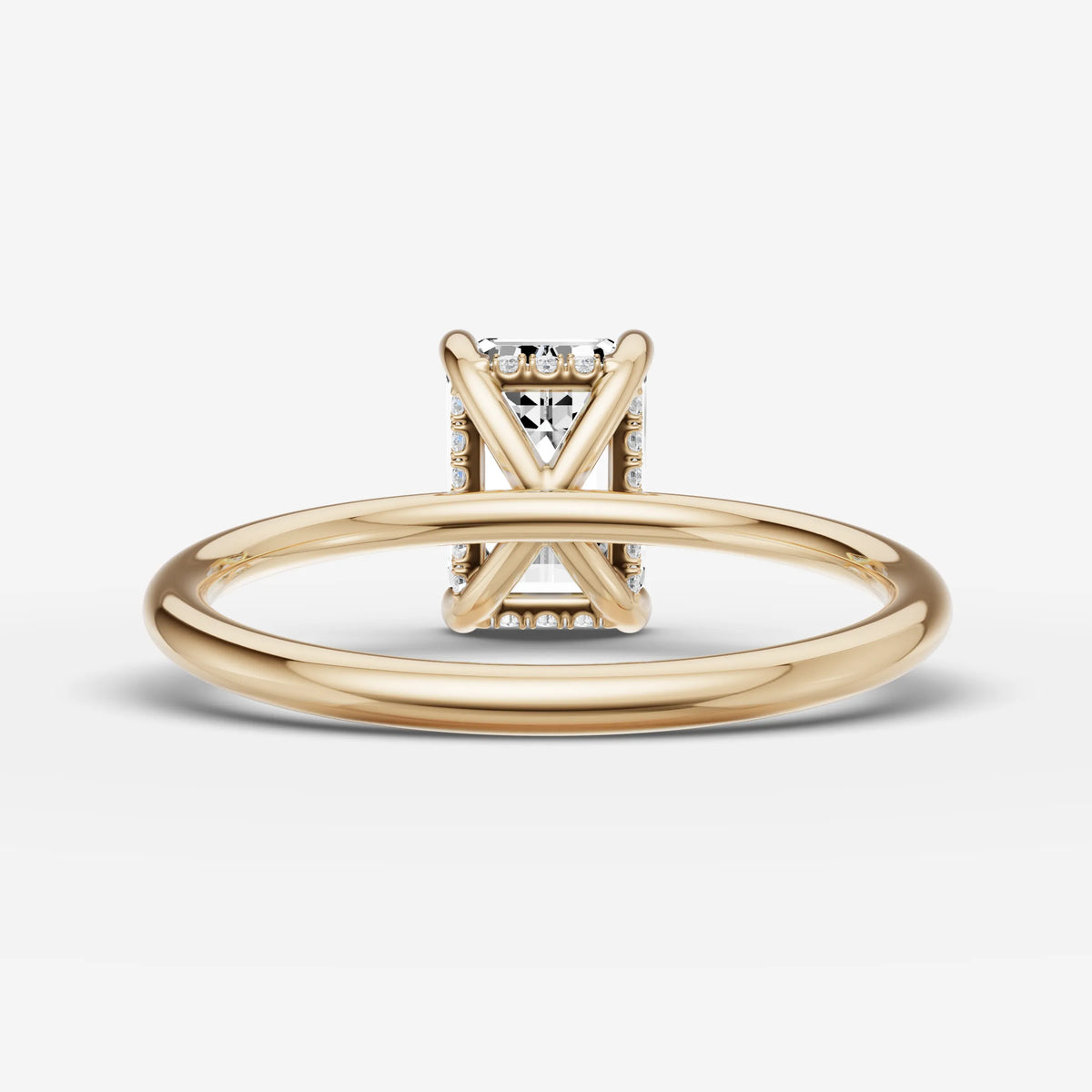 Mystere emerald diamond setting in gold, top view