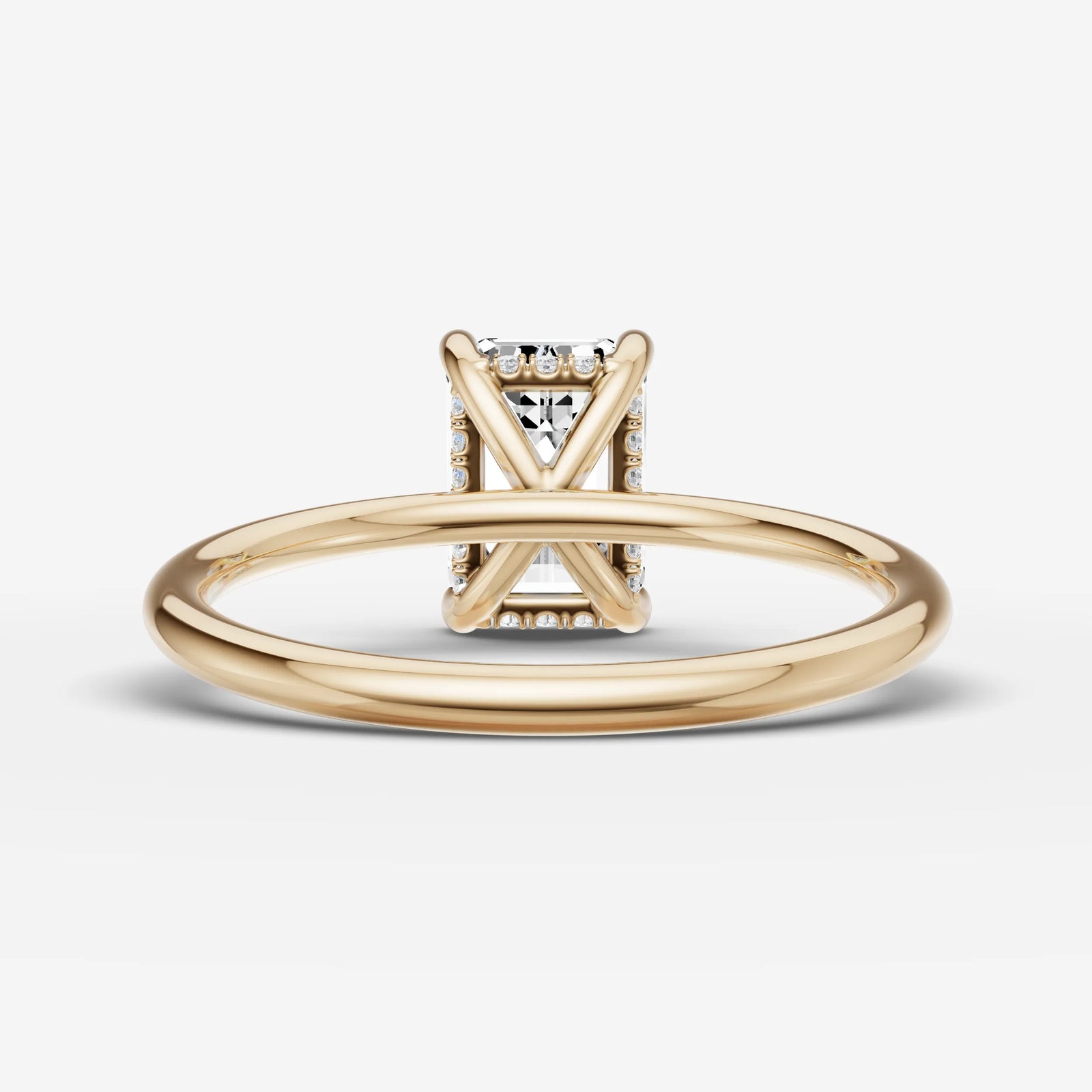 Mystere emerald diamond setting in gold, top view