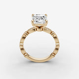 Heritage emerald diamond setting in gold, side view