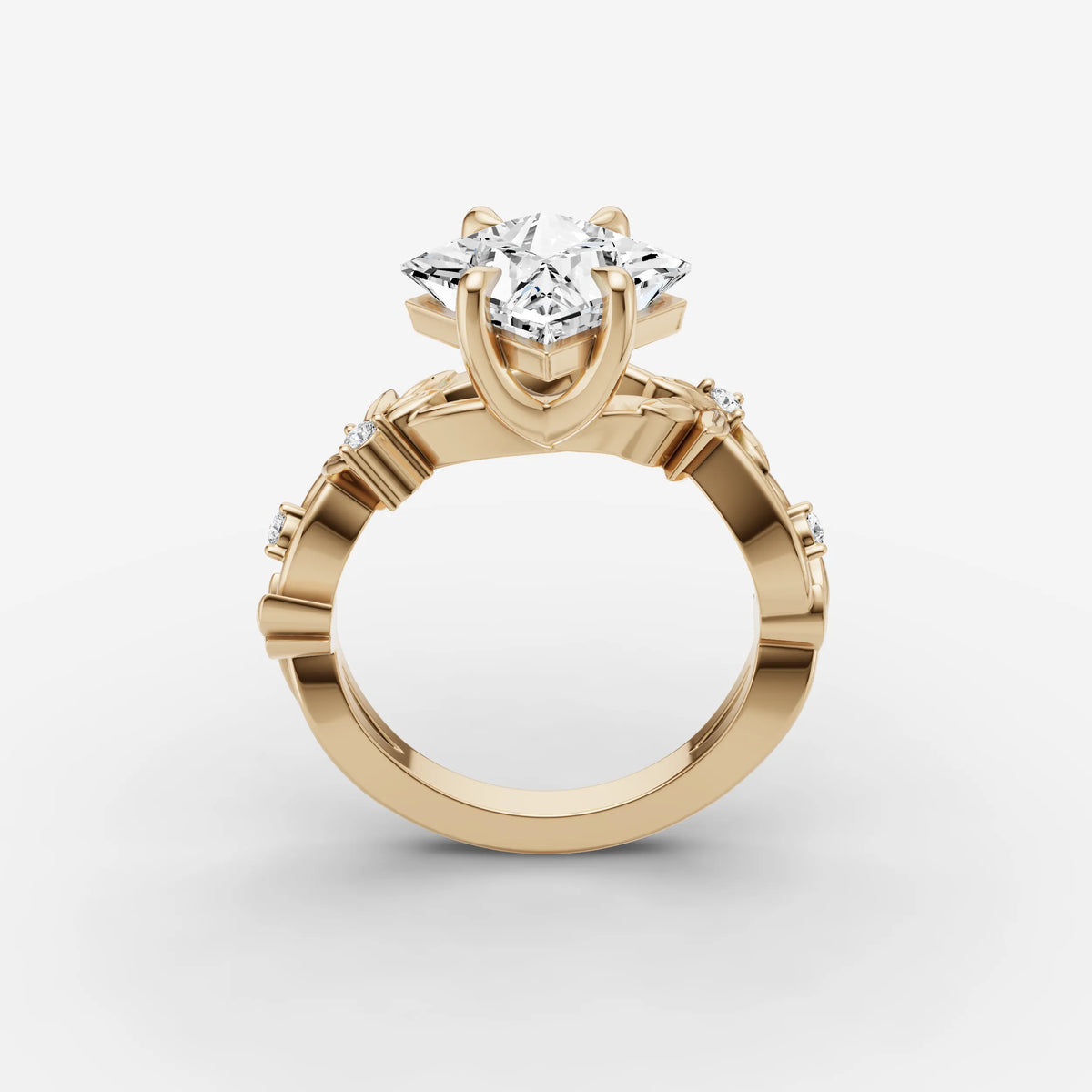 Fleur princess diamond setting in gold, side view