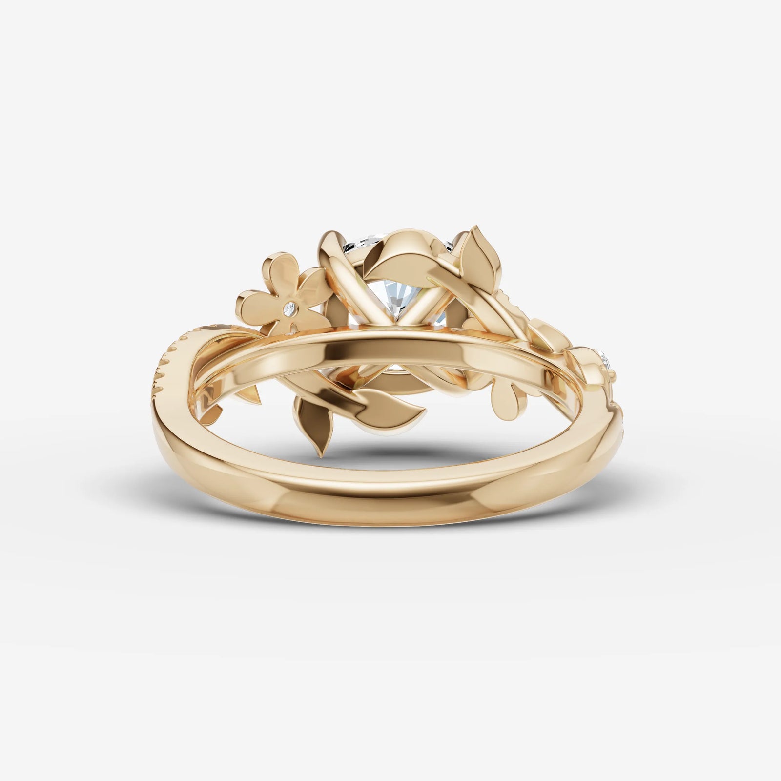 Fleur cushion diamond setting in gold, top view