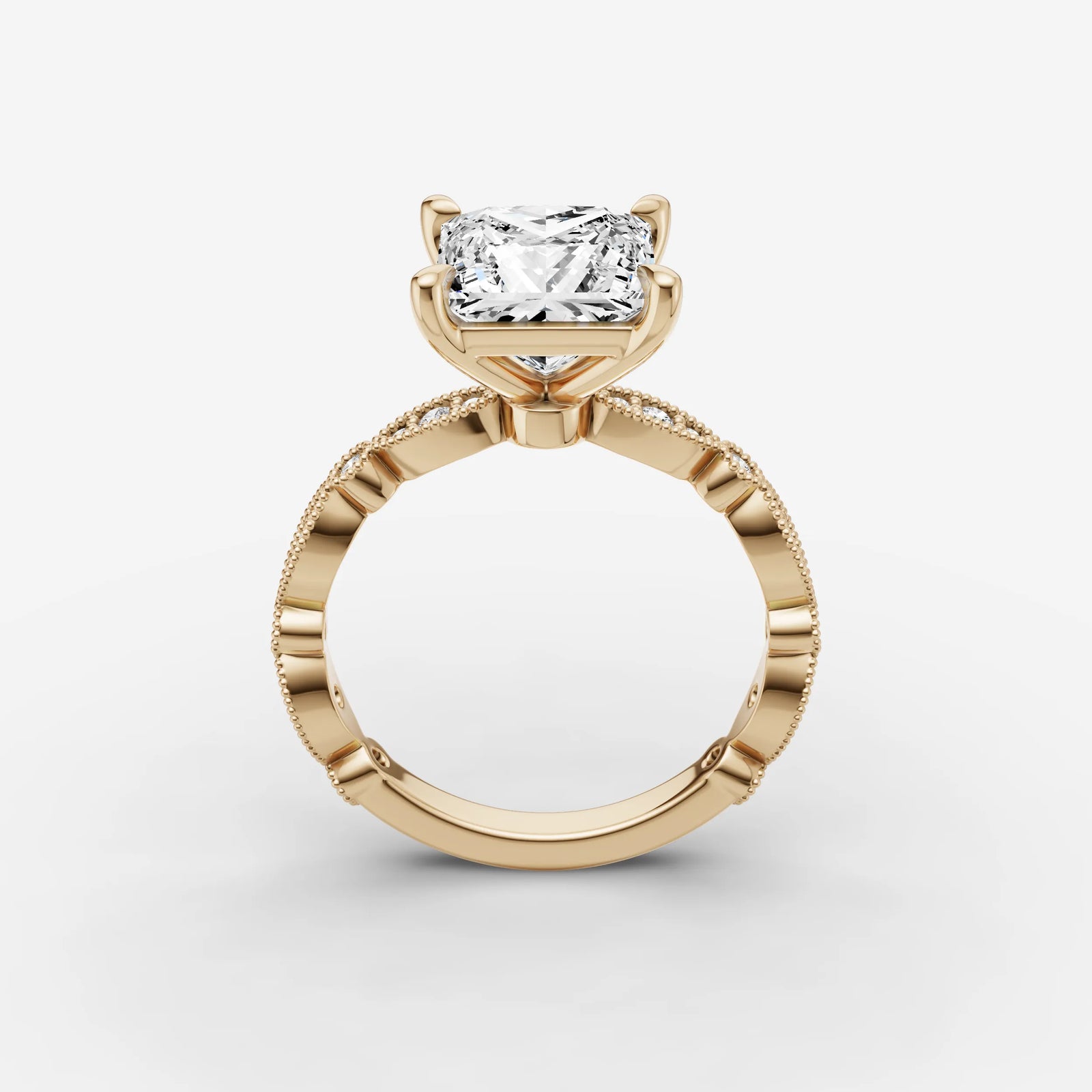 Heritage princess diamond setting in gold, side view