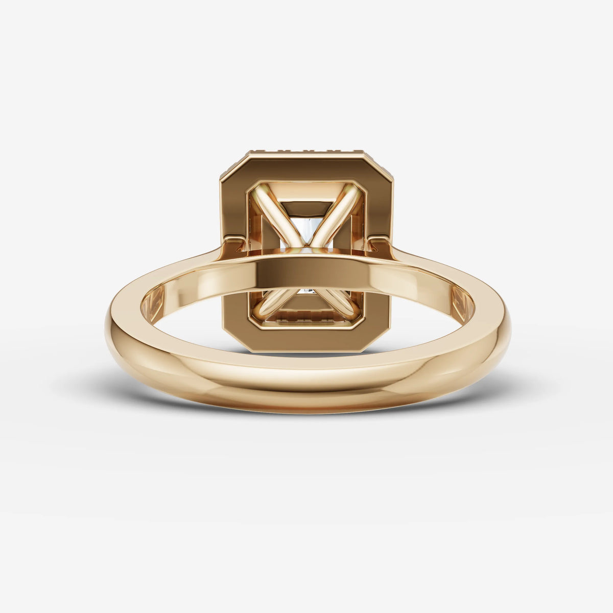 Aurore radiant diamond setting in gold, top view