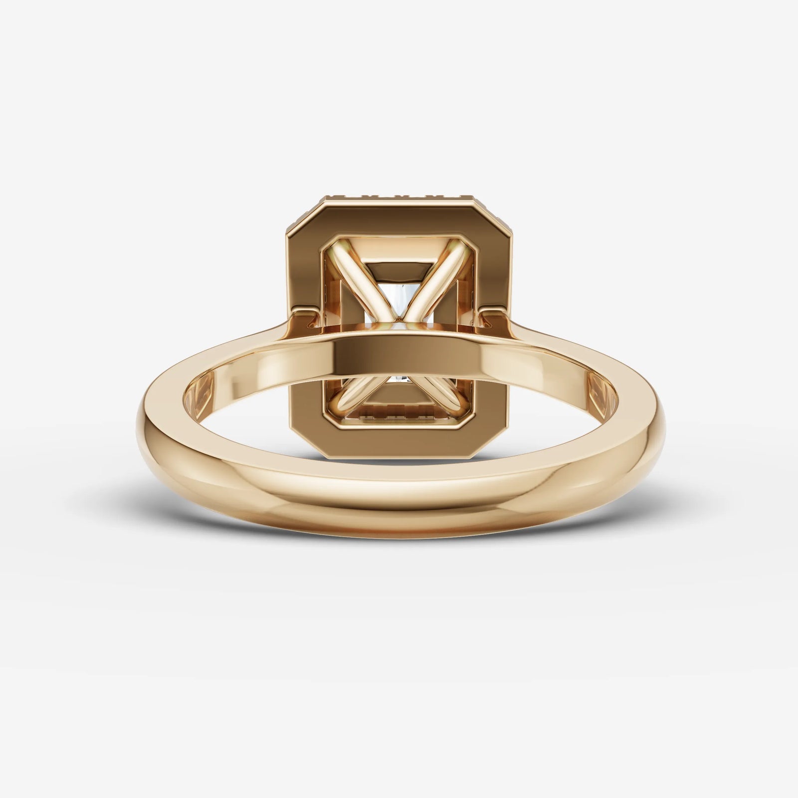 Aurore radiant diamond setting in gold, top view