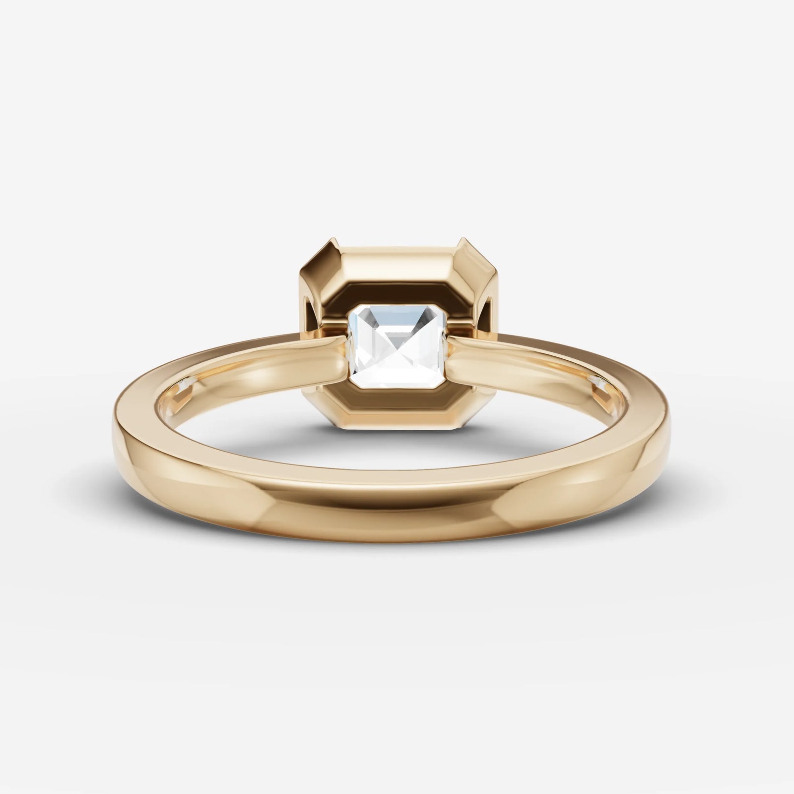 Demi asscher diamond setting in gold, top view