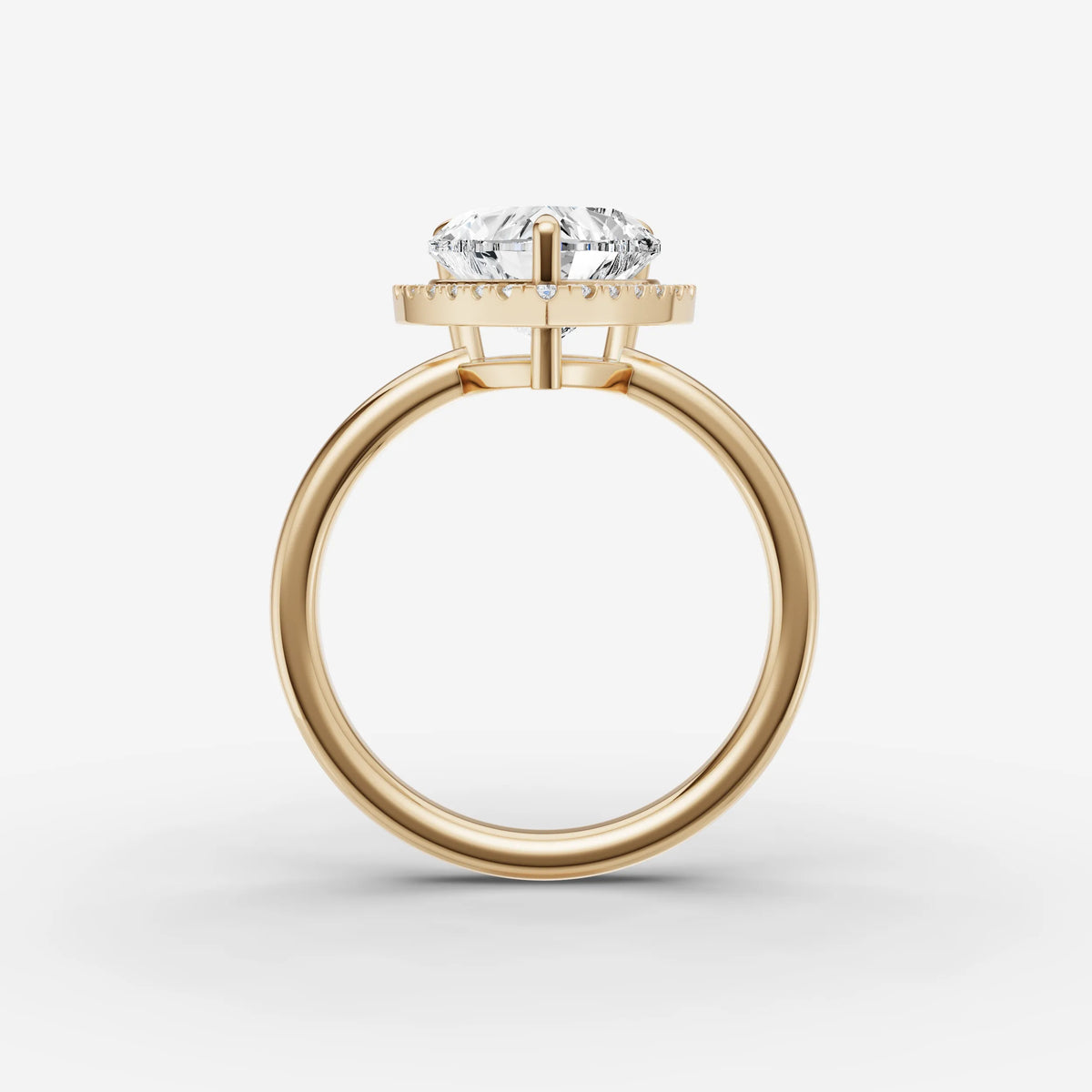 Aurore heart diamond setting in gold, profile angle