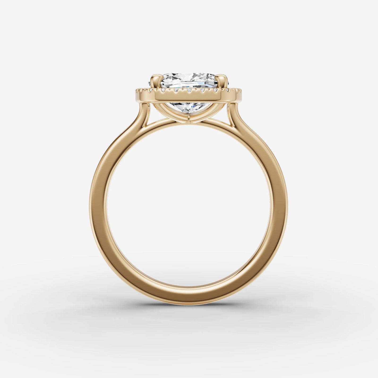 Aurore cushion diamond setting in gold, profile angle