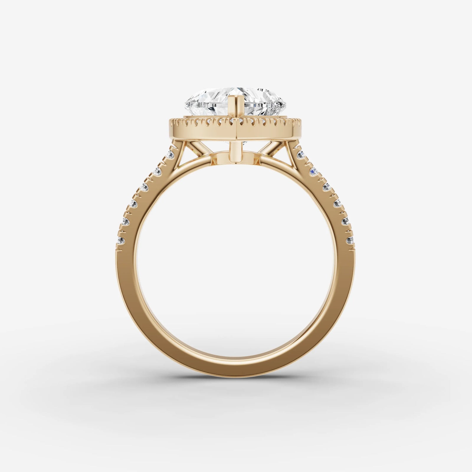 Cathedrale heart diamond setting in gold, profile angle