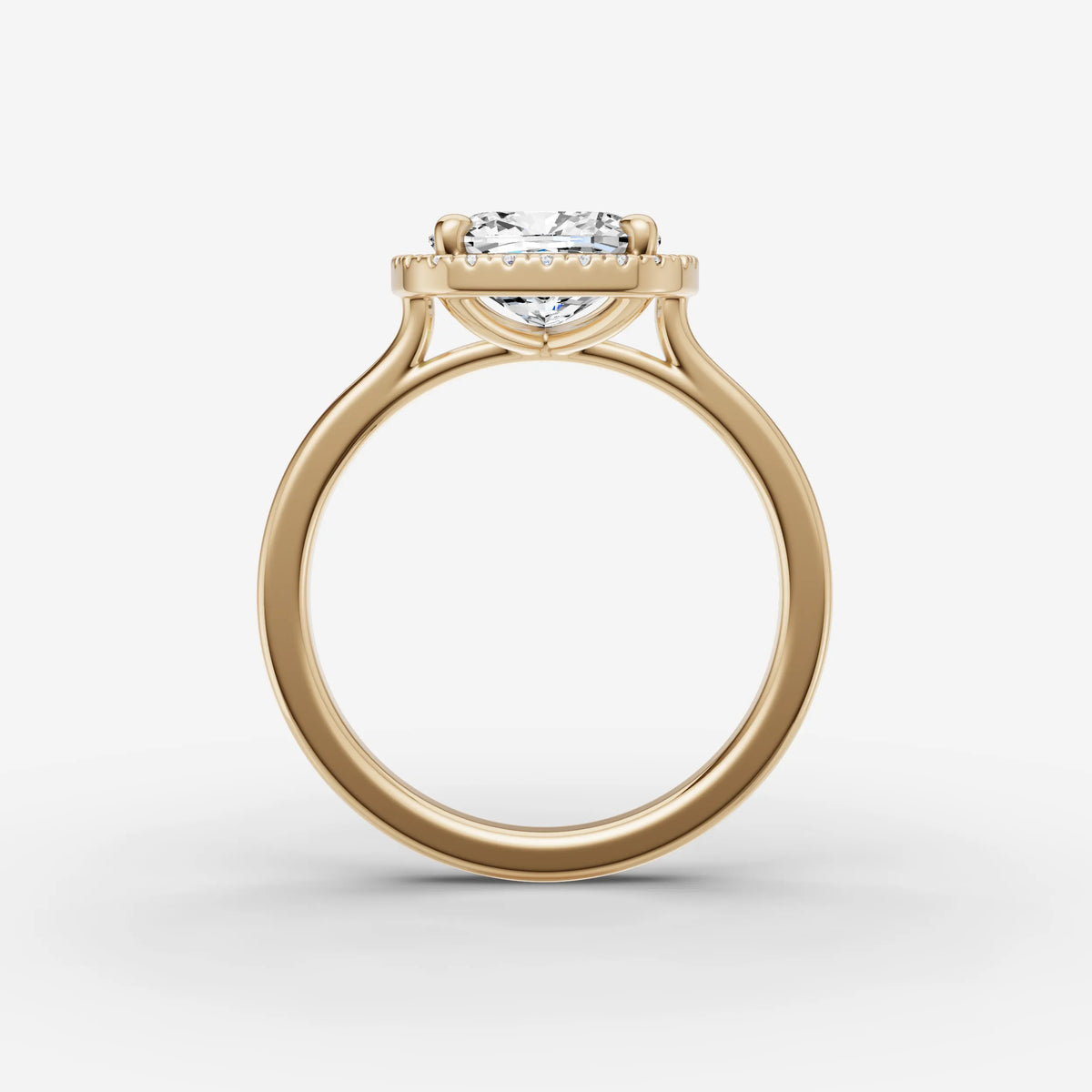 Aurore cushion diamond setting in gold, profile angle