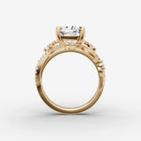 Fleur cushion diamond setting in gold, profile angle