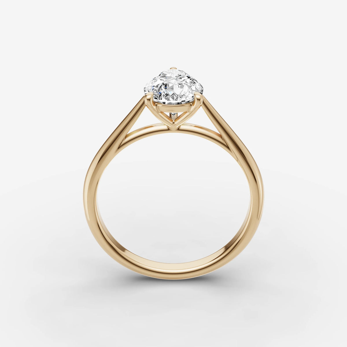 Cathedrale pear diamond setting in gold, side view