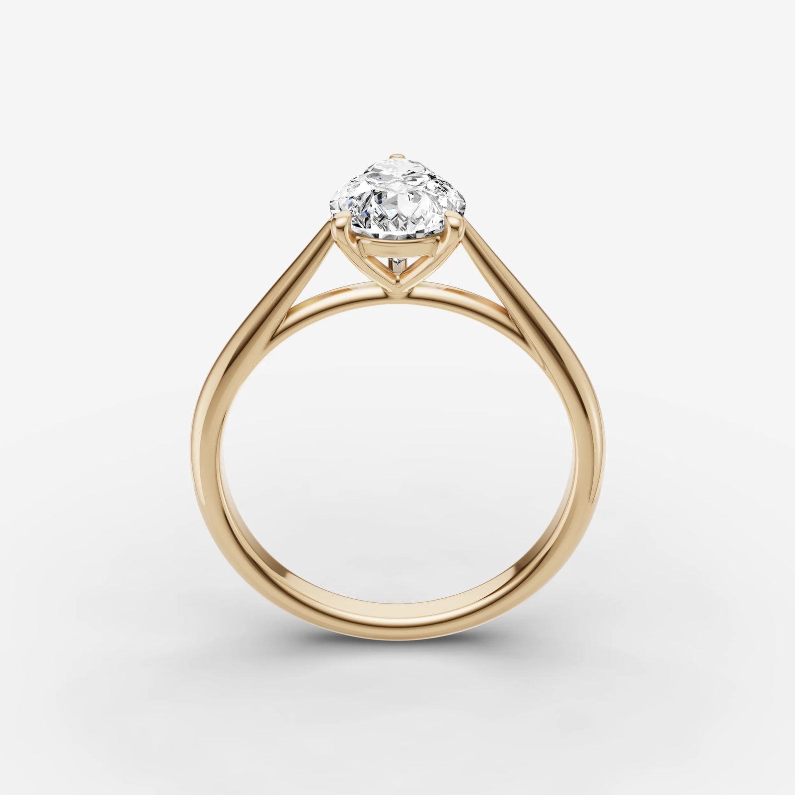 Cathedrale pear diamond setting in gold, side view