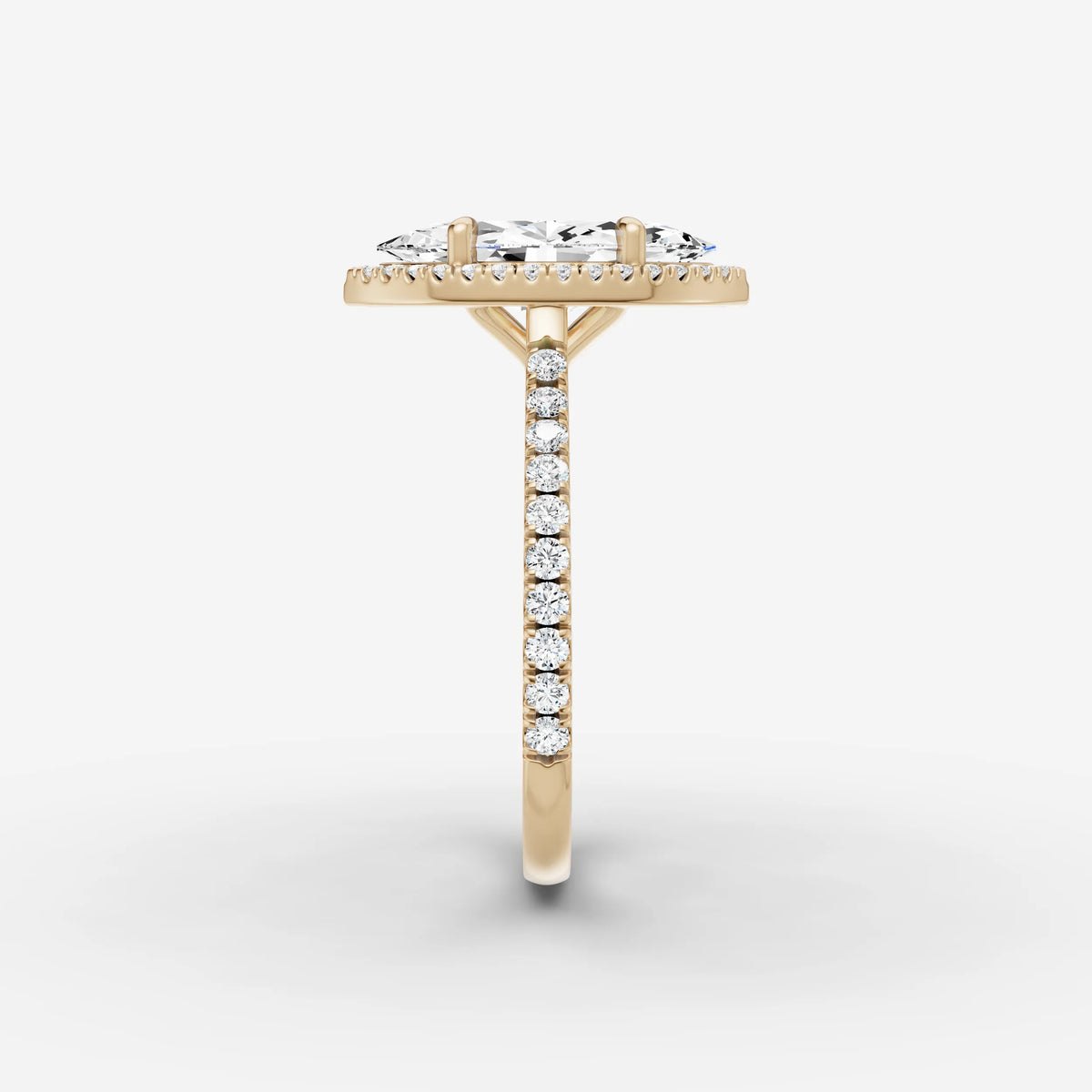 Aurore Etoile marquise diamond setting in gold, angled view